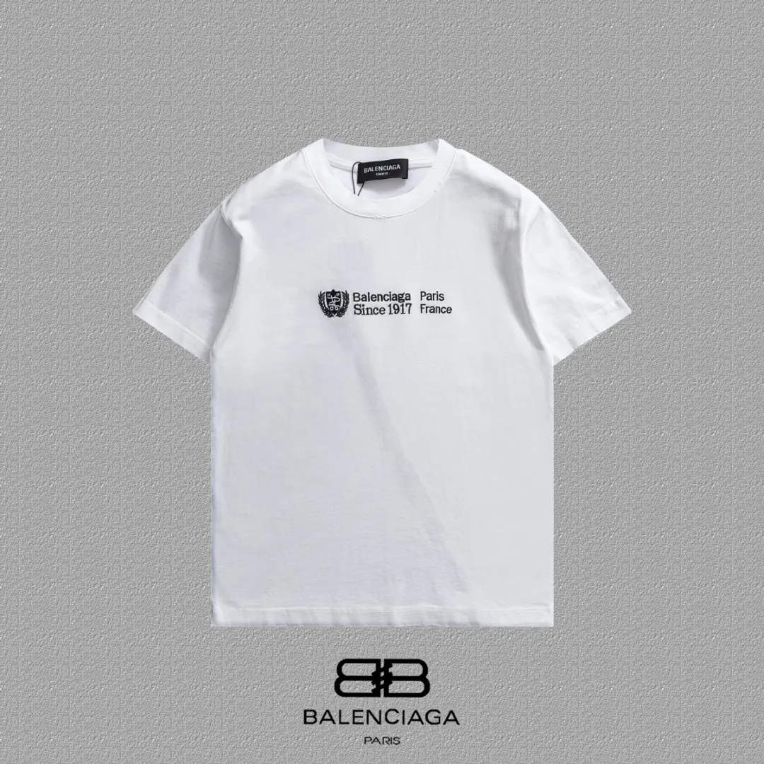 P100✨🔥 [BALENCIAGA] 2026FW short-sleeved T-shirt Premium 26s double yarn 300g fabric embroidery fraying process Color: Black White Green Size: S M L XL 2XL
